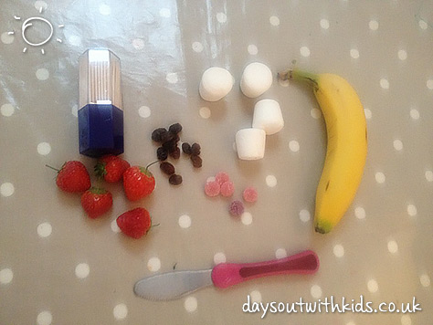 What you need to make a banana Father Christmas on #Daysoutwithkids