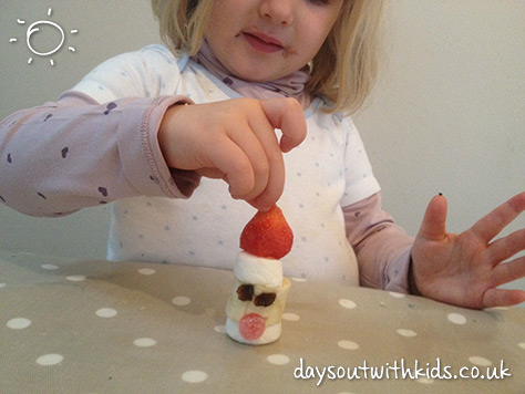 Making a banana Father Christmas on #Daysoutwithkids