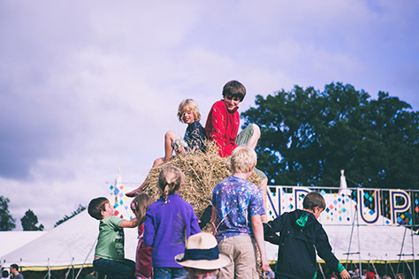 kids on hay stack