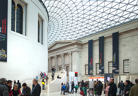 LONDON, UK - NOVEMBER 30, 2014: British museum. Interior of main hall with library in an inner yard