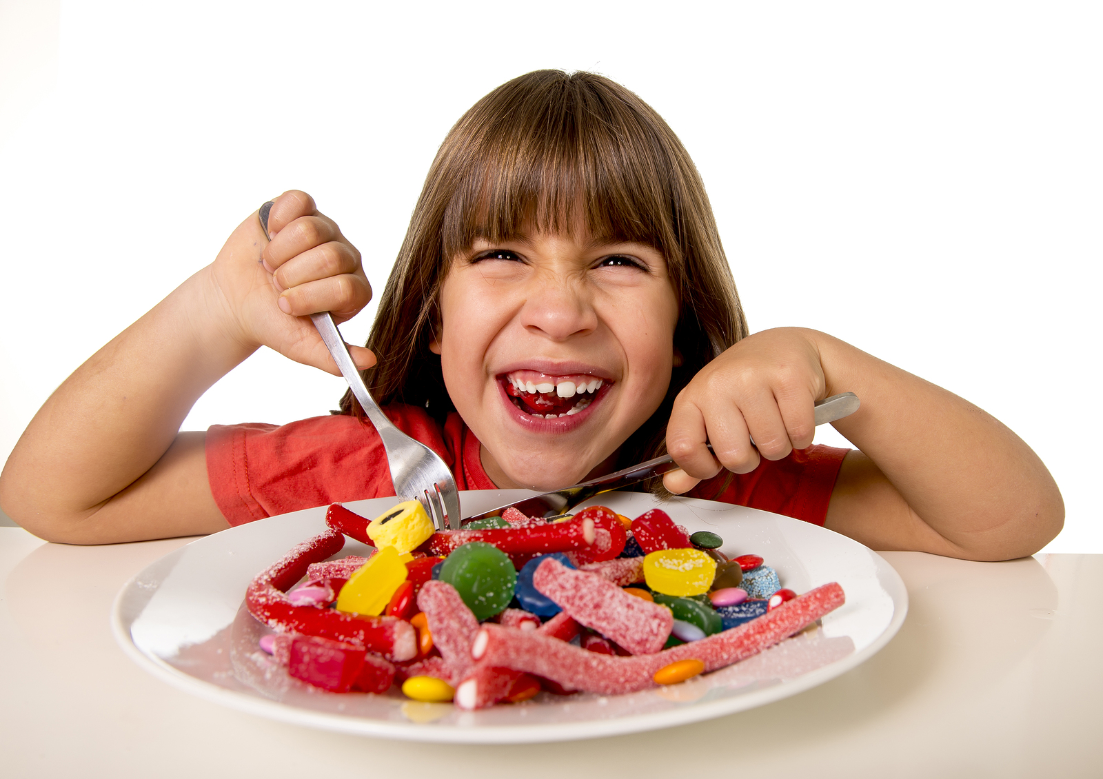 Child Eating Candy Like Crazy In Sugar Abuse And Unhealthy Sweet ...