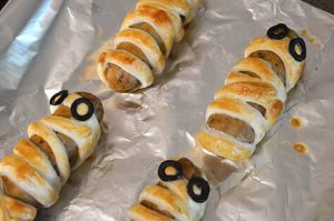 Spooky Vegetarian Sausage Roll Mummies