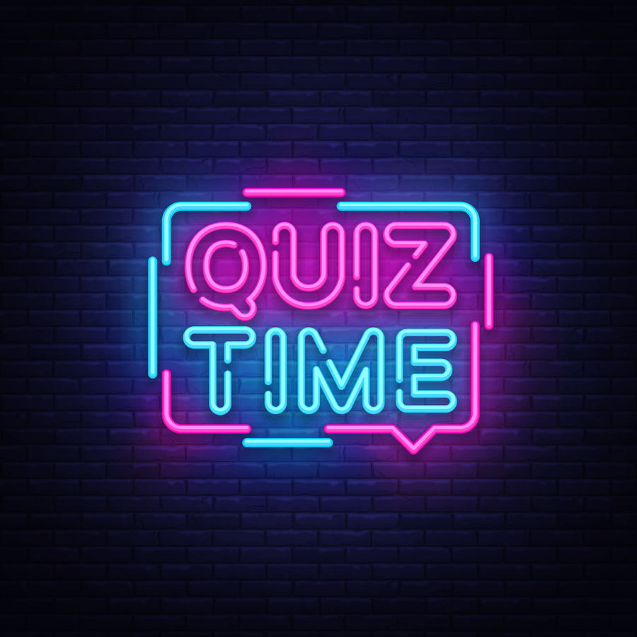 Quiz Time Announcement Poster Neon Signboard Vector. Pub Quiz Vi