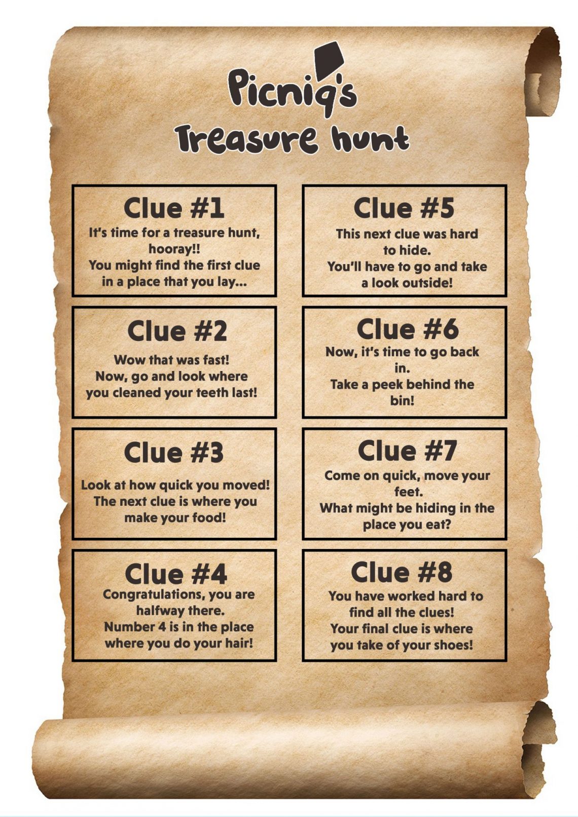 Treasure hunt clues printable - Picniq Blog