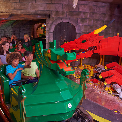 the dragon at legoland on a rainy day