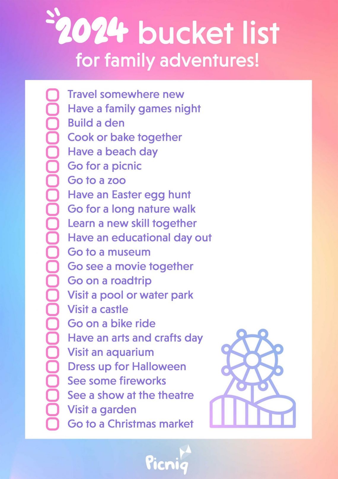 2024 Bucket List for Family Adventures! Picniq Blog